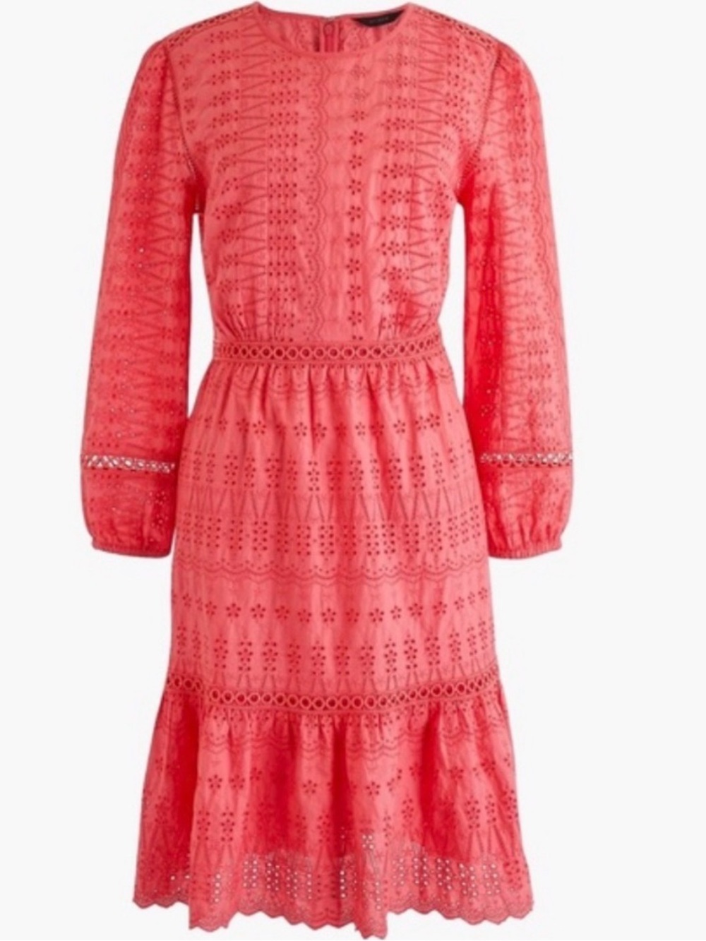 J. Crew Bracelet Sleeve Eyelet Dress Crewneck Cotton Slip 8 EUC coral pink